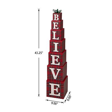 Glitzhome 42" H Double-Sided Wording Believe Porch Decor, Wooden Nesting Letter Block Porch Sign