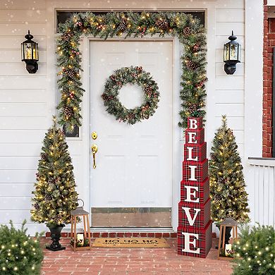 Glitzhome 42" H Double-Sided Wording Believe Porch Decor, Wooden Nesting Letter Block Porch Sign