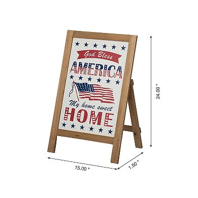 Glitzhome 24''h Patriotic/ Americana Wooden Easel Porch Sign Decor