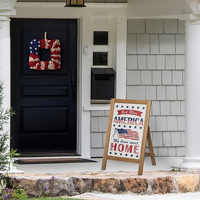 Glitzhome 24''h Patriotic/ Americana Wooden Easel Porch Sign Decor