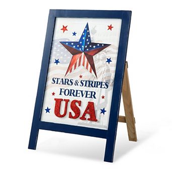 Glitzhome 24''h Patriotic/ Americana Wooden Easel Porch Sign Decor