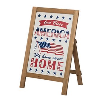 Glitzhome 24''h Patriotic/ Americana Wooden Easel Porch Sign Decor