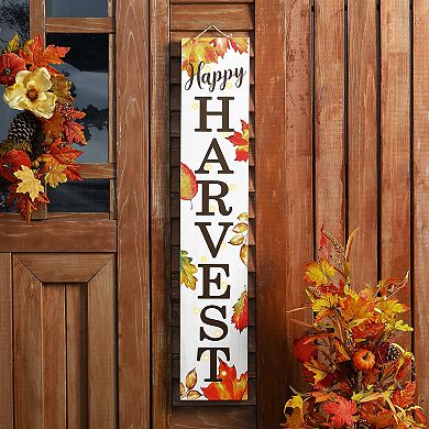 Glitzhome Fall Hanging Sign, Rustic Fall Lighted Wooden Porch Sign
