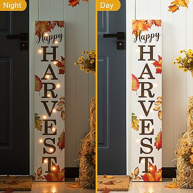 Glitzhome Fall Hanging Sign, Rustic Fall Lighted Wooden Porch Sign