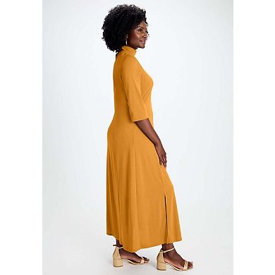 Jessica London Women's Plus Size Mockneck Slit Maxi Dress