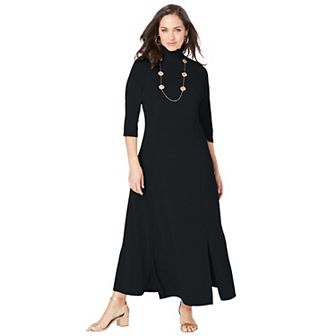 Jessica London Women's Plus Size Mockneck Slit Maxi Dress