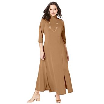 Jessica London Women's Plus Size Mockneck Slit Maxi Dress