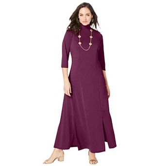Jessica London Women's Plus Size Mockneck Slit Maxi Dress
