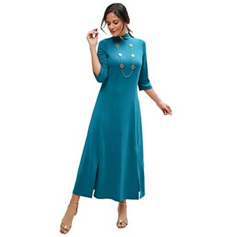 Jessica London Women's Plus Size Mockneck Slit Maxi Dress