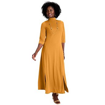 Jessica London Women's Plus Size Mockneck Slit Maxi Dress
