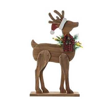 Glitzhome 36" H Lighted Wooden Christmas Chunky Reindeer Porch Sign Standing Deer Porch Decor