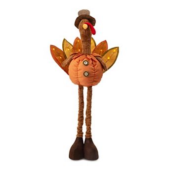 Glitzhome 24''H Fabric Lighted Thanksgiving Turkey with Telescoping Legs and Timer
