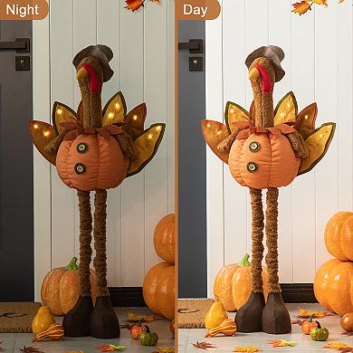 Glitzhome 24''H Fabric Lighted Thanksgiving Turkey, Standing Turkey for Indoor Table Decor