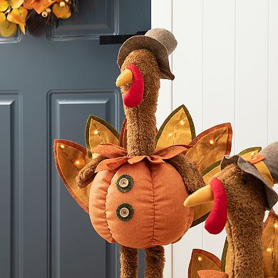 Glitzhome 24''H Fabric Lighted Thanksgiving Turkey, Standing Turkey for Indoor Table Decor
