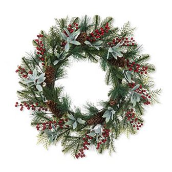 Glitzhome Artificial Winter Christmas Wreath, Front Door Wreath for Indoor Outdoor