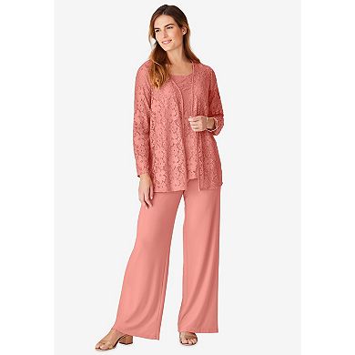 Woman Within Plus Size 3-Piece Lace Jacket/Tank/Pant Set