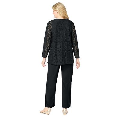 Woman Within Plus Size 3-Piece Lace Jacket/Tank/Pant Set
