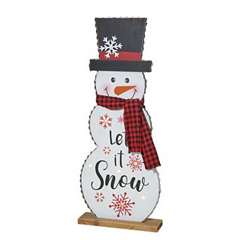 Glitzhome 36" H Lighted Wooden Christmas Snowman Porch Sign, Merry Christmas Welcome Standing Decor