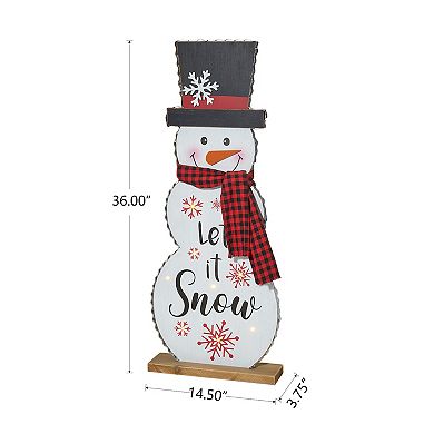 Glitzhome 36" H Lighted Wooden Christmas Snowman Porch Sign, Merry Christmas Welcome Standing Decor