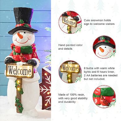 Glitzhome 29.25"h Christmas Resin Snowman Porch Decor With 8 Warm Lights And Timer