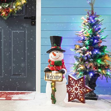 Glitzhome 29.25"h Christmas Resin Snowman Porch Decor With 8 Warm Lights And Timer