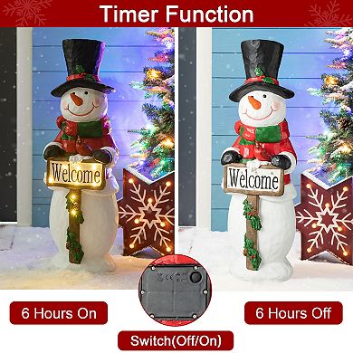 Glitzhome 29.25"h Christmas Resin Snowman Porch Decor With 8 Warm Lights And Timer