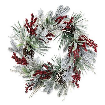 Glitzhome 24inch Artificial Christmas Wreath, Wreath Decor with Pinecones and Berries