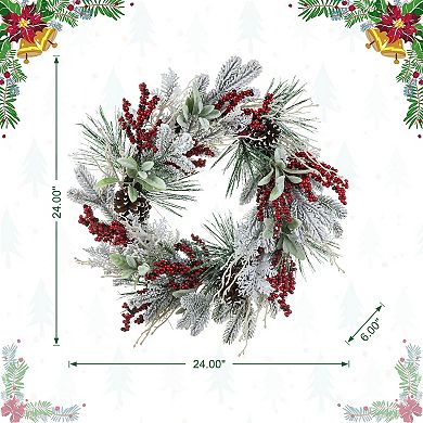 Glitzhome 24inch Artificial Christmas Wreath, Wreath Decor with Pinecones and Berries