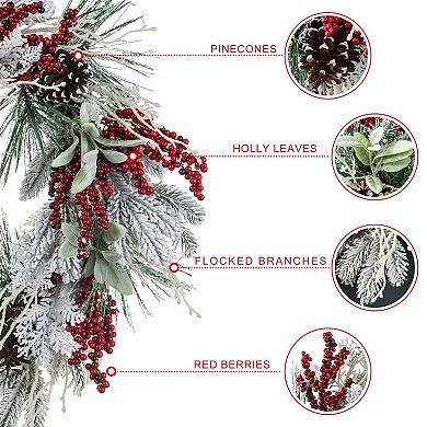 Glitzhome 24inch Artificial Christmas Wreath, Wreath Decor with Pinecones and Berries