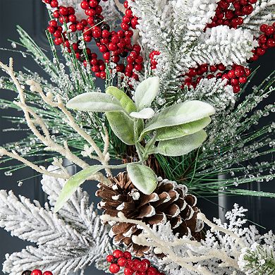 Glitzhome 24inch Artificial Christmas Wreath, Wreath Decor with Pinecones and Berries