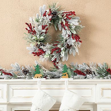 Glitzhome 24inch Artificial Christmas Wreath, Wreath Decor with Pinecones and Berries