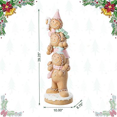 Glitzhome 29.25"H Christmas Porch Decor, Macaron Pink Resin Stacked Gingerbread Man Xmas Porch Sign