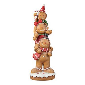Glitzhome 29.25"H Christmas Porch Decor, Macaron Pink Resin Stacked Gingerbread Man Xmas Porch Sign