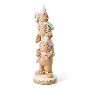 Glitzhome 29.25"H Christmas Porch Decor, Macaron Pink Resin Stacked Gingerbread Man Xmas Porch Sign