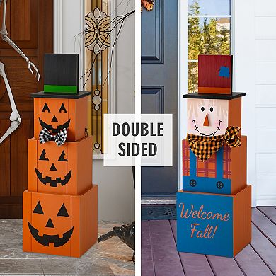 Glitzhome 36"H Double Sided Wooden Porch Sign for Halloween and Fall
