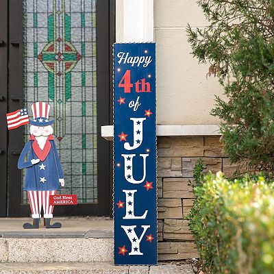 4th Of July Wooden Door Sign - Large Patriotic Stars & Stripes Welcome Sign For Porch, Yard, Front Door