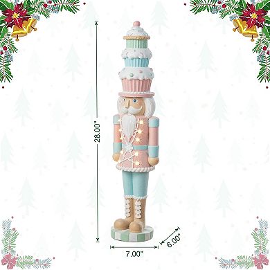 Glitzhome 28''h Lighted Resin Christmas Nutcracker With Cupcake Hat Porch Decor With Timer