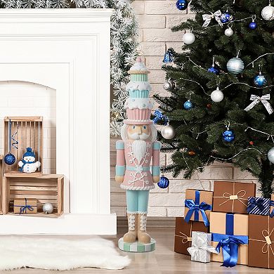 Glitzhome 28''h Lighted Resin Christmas Nutcracker With Cupcake Hat Porch Decor With Timer