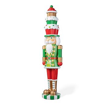 Glitzhome 28''h Lighted Resin Christmas Nutcracker With Cupcake Hat Porch Decor With Timer