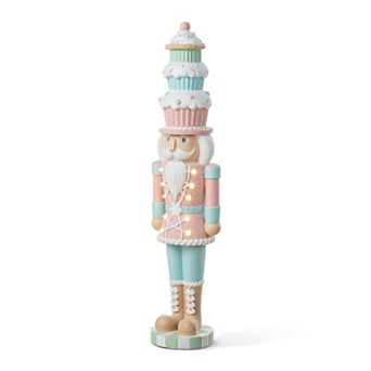 Glitzhome 28''h Lighted Resin Christmas Nutcracker With Cupcake Hat Porch Decor With Timer