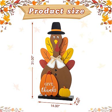 Glitzhome 31”H Thanksgiving Turkey Porch Sign, Wooden Turkey Give Thanks Standing Decor