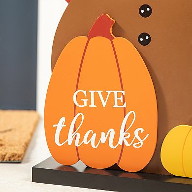 Glitzhome 31”H Thanksgiving Turkey Porch Sign, Wooden Turkey Give Thanks Standing Decor