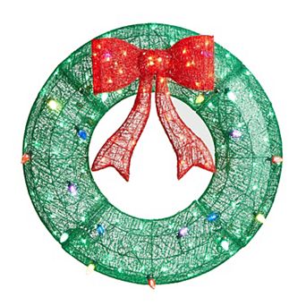 Glitzhome 35.5"h Lighted Christmas 3d Mesh Wreath