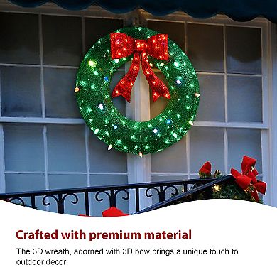 Glitzhome 35.5"h Lighted Christmas 3d Mesh Wreath