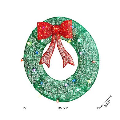Glitzhome 35.5"h Lighted Christmas 3d Mesh Wreath