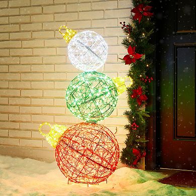 Glitzhome 39.25"h Lighted Christmas 3d Pvc Stacked Ornaments Outdoor Decor