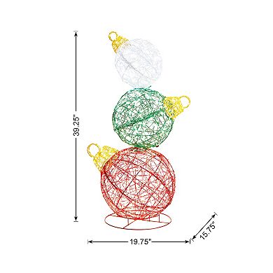 Glitzhome 39.25"h Lighted Christmas 3d Pvc Stacked Ornaments Outdoor Decor