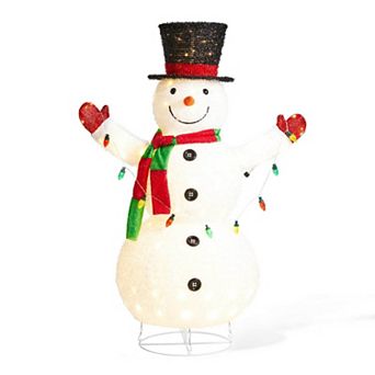 Glitzhome 47.25" H Lighted Christmas Snowman, 3D Foldable Fabric Outdoor Decor with Colorful Bulbs