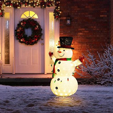 Glitzhome 47.25"h Lighted Christmas 3d Foldable Fabric Snowman Outdoor Decor