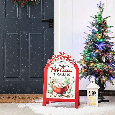 Glitzhome 24”H Christmas Wood Easel Porch Decor, Decorative A-Frame Freestanding Porch Sign